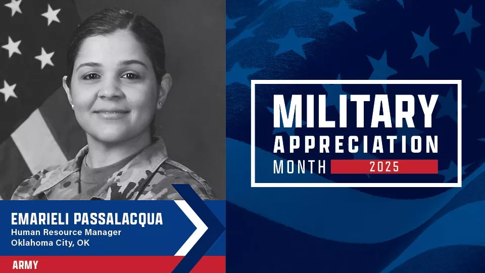 Emarieli Passalacqua with Military Appreciation Month Graphic