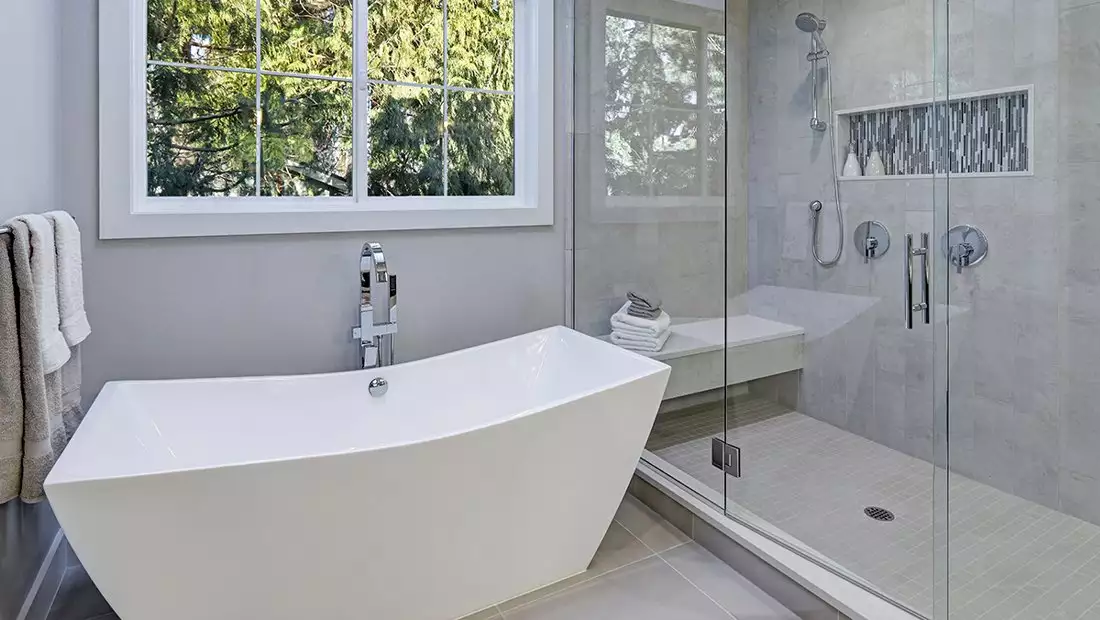 Modern Bathroom with Large Shower and Freestanding Tub