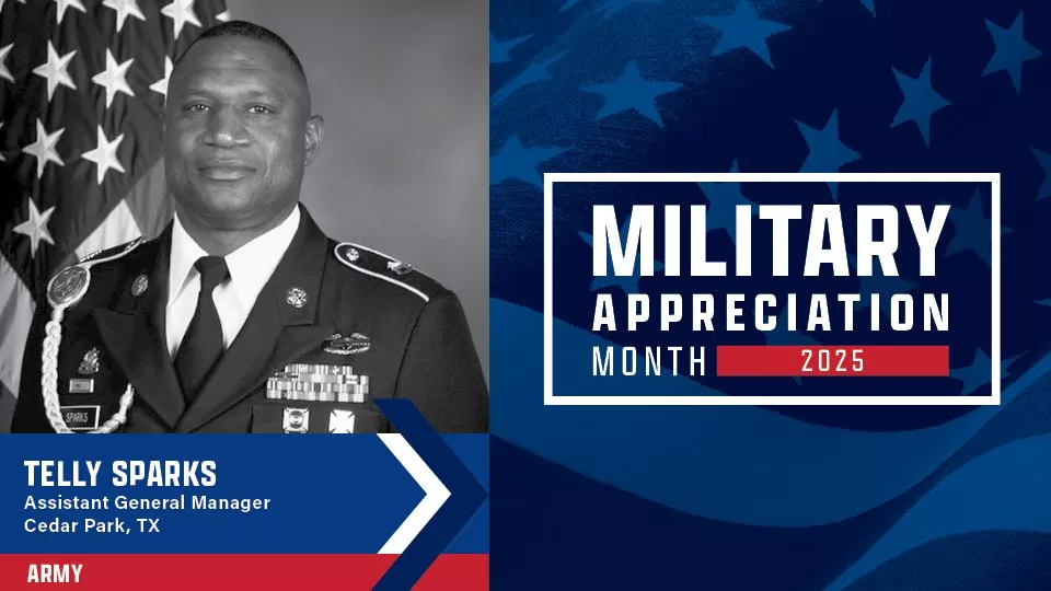 Telly Sparks with Military Appreciation Month Graphic